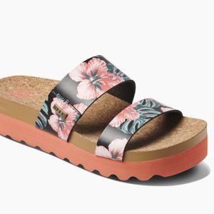 REEF Cushion Visa Hi Coral Hibiscus Sandals Sz 10